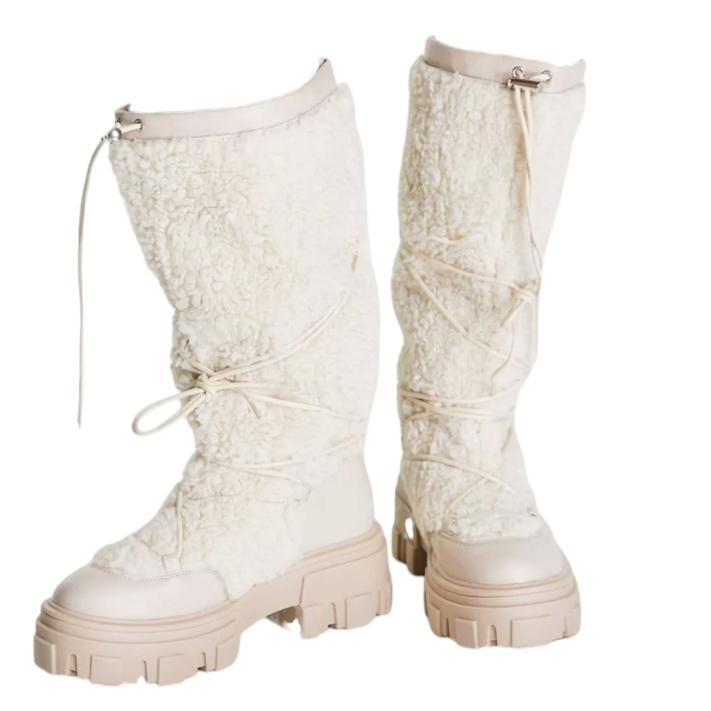 Asos Chunky Teddy Boots in Beige-Neutral